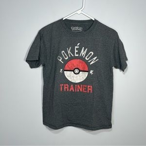Pokemon Shirt Youth Kids Large Gray Red Pokeball Crew  Neck Tshirt Short Sleeve